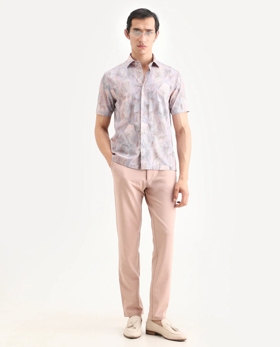 Rare Rabbit Men's Tuan Ss Pastel Purple Cotton Fabric Half Sleeve Spread Collar Regular Fit Abstract Print Shirt