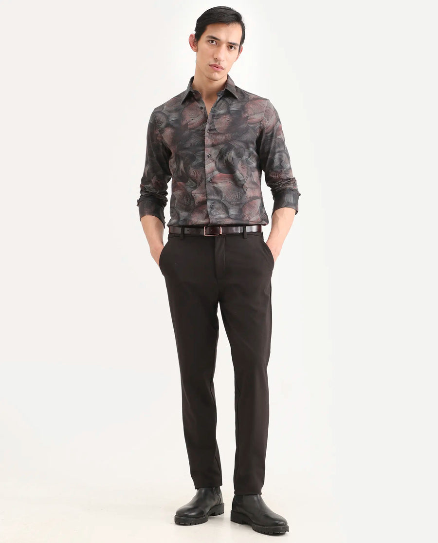 Rare Rabbit Men's Tuan Ls Brown Cotton Fabric Full Sleeve Spread Collar Regular Fit Abstract Print Shirt