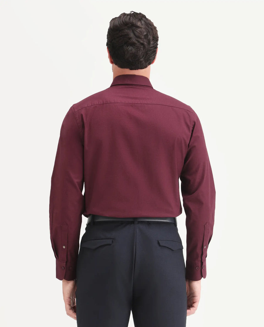 Rare Rabbit Men's Remob Maroon Cotton Blend Fabric Full Sleeve Regular Fit Plain Shirt