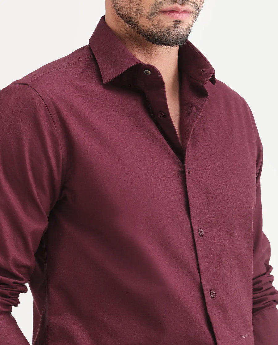 Rare Rabbit Men's Remob Maroon Cotton Blend Fabric Full Sleeve Regular Fit Plain Shirt