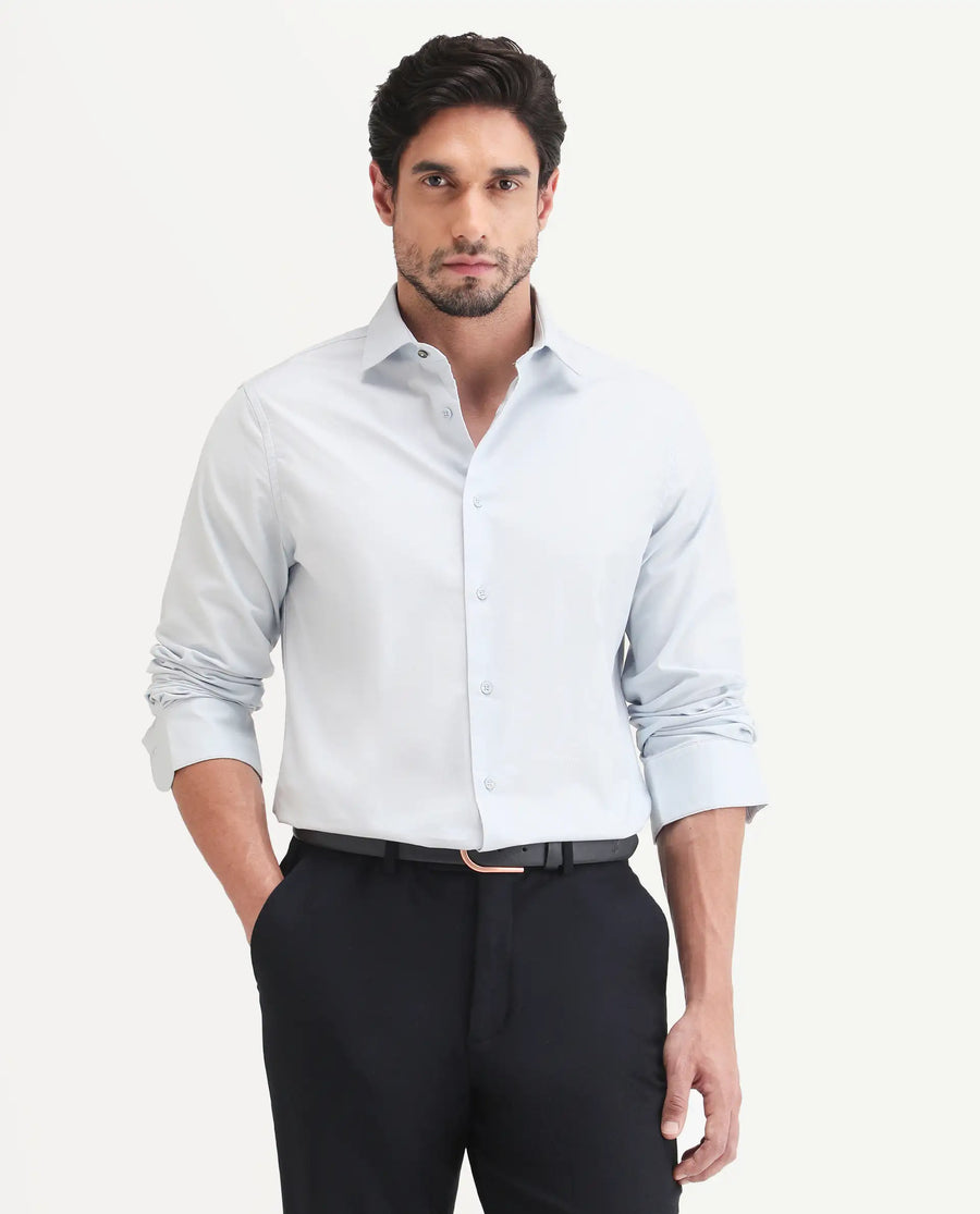 Rare Rabbit Men's Remob Light Blue Cotton Blend Fabric Full Sleeve Regular Fit Plain Shirt
