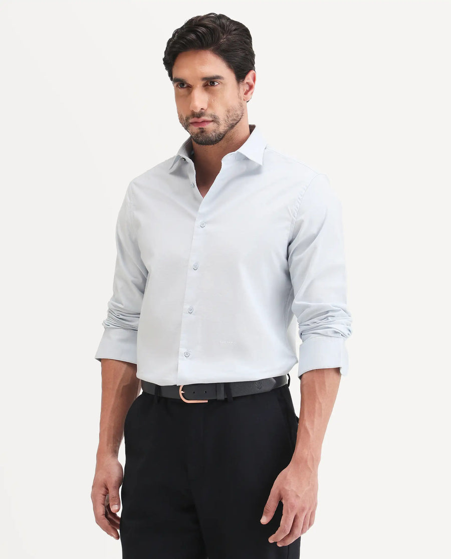 Rare Rabbit Men's Remob Light Blue Cotton Blend Fabric Full Sleeve Regular Fit Plain Shirt