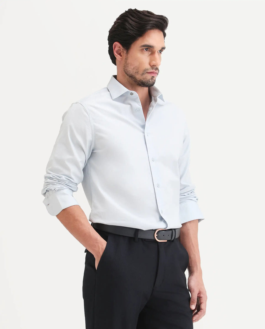 Rare Rabbit Men's Remob Light Blue Cotton Blend Fabric Full Sleeve Regular Fit Plain Shirt