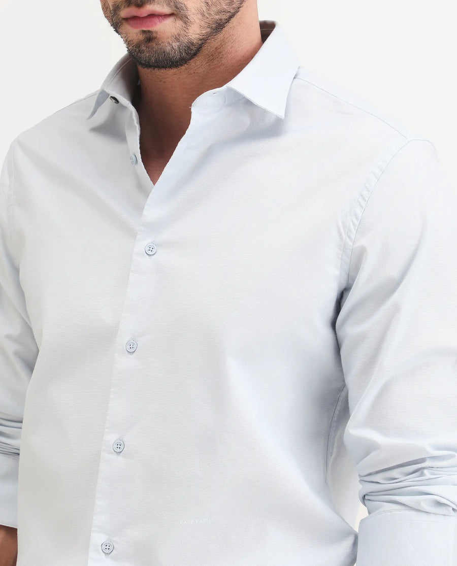 Rare Rabbit Men's Remob Light Blue Cotton Blend Fabric Full Sleeve Regular Fit Plain Shirt