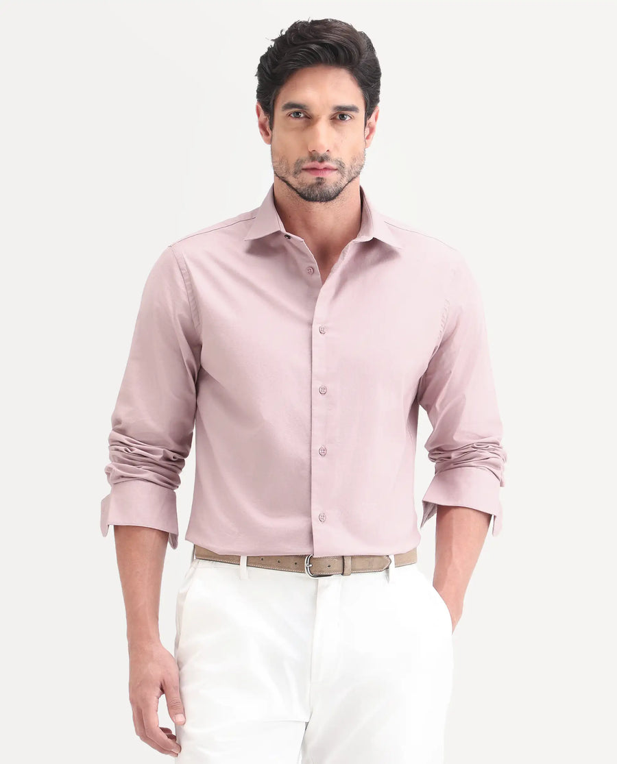 Rare Rabbit Men's Remob Light Pink Cotton Blend Fabric Full Sleeve Regular Fit Plain Shirt