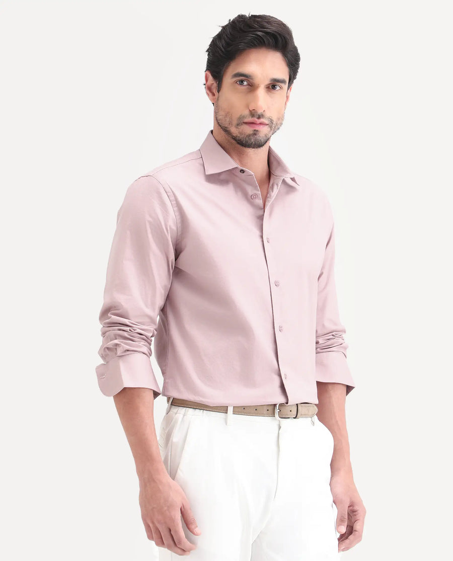 Rare Rabbit Men's Remob Light Pink Cotton Blend Fabric Full Sleeve Regular Fit Plain Shirt