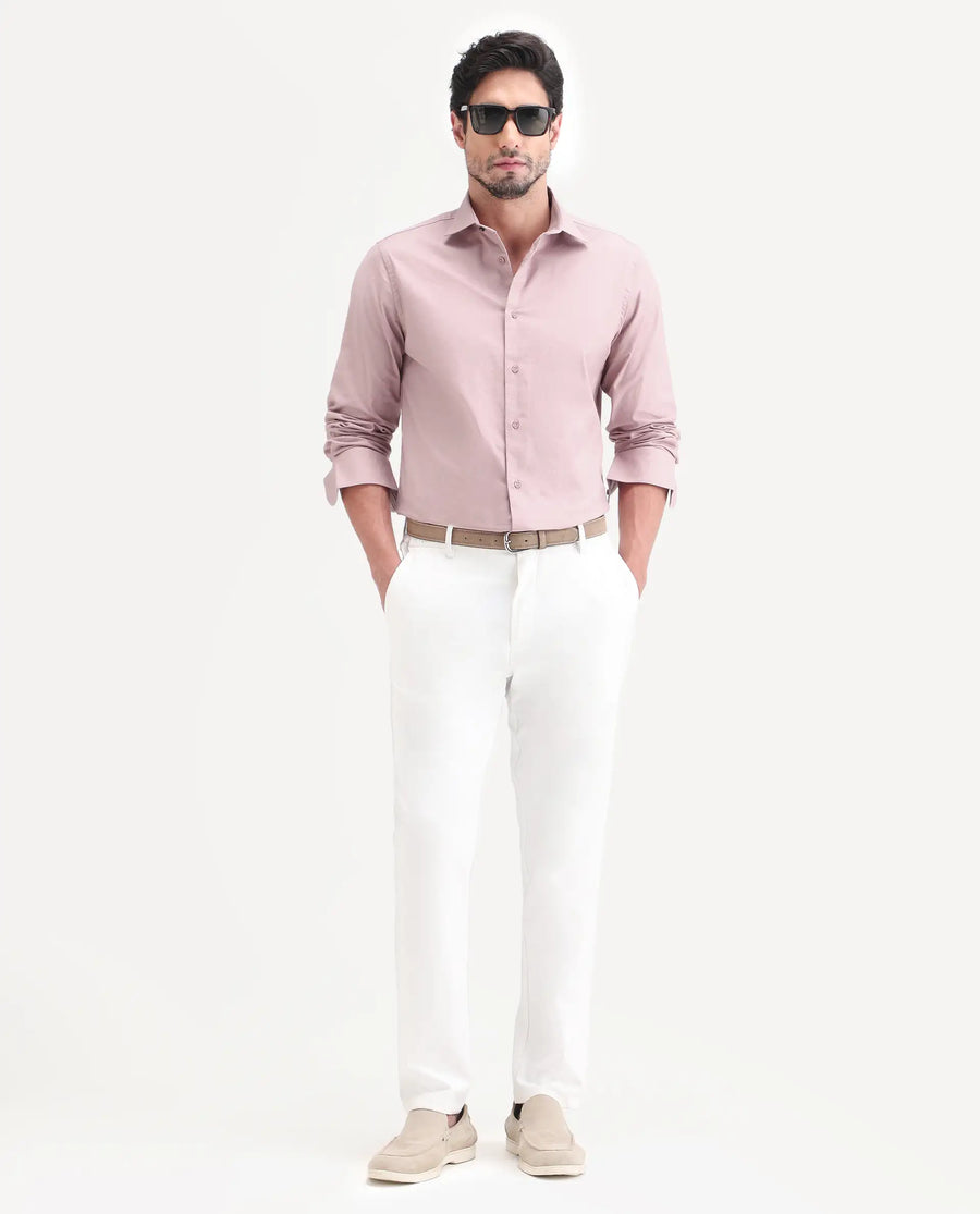 Rare Rabbit Men's Remob Light Pink Cotton Blend Fabric Full Sleeve Regular Fit Plain Shirt