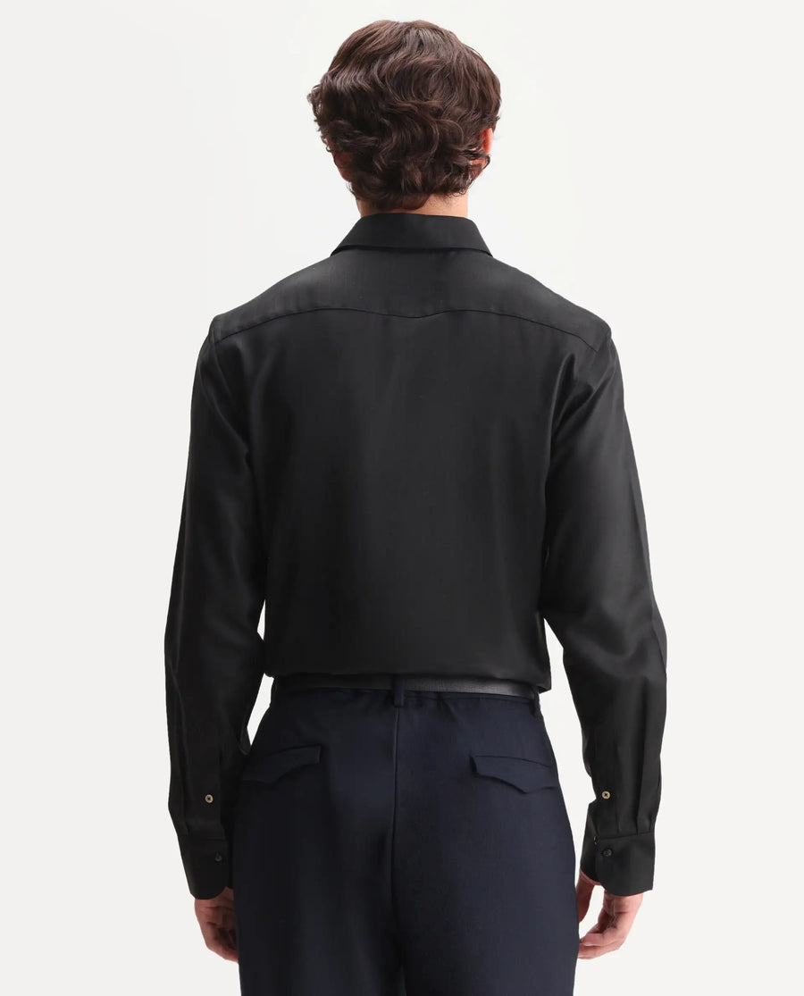 Rare Rabbit Men's Zanty Black Cotton Blend Fabric Full Sleeve Regular Fit Plain Shirt