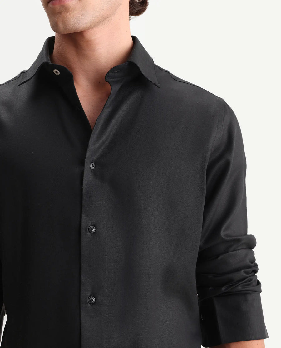 Rare Rabbit Men's Zanty Black Cotton Blend Fabric Full Sleeve Regular Fit Plain Shirt