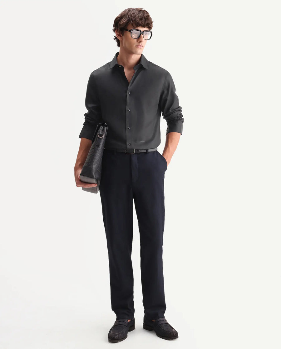 Rare Rabbit Men's Zanty Black Cotton Blend Fabric Full Sleeve Regular Fit Plain Shirt