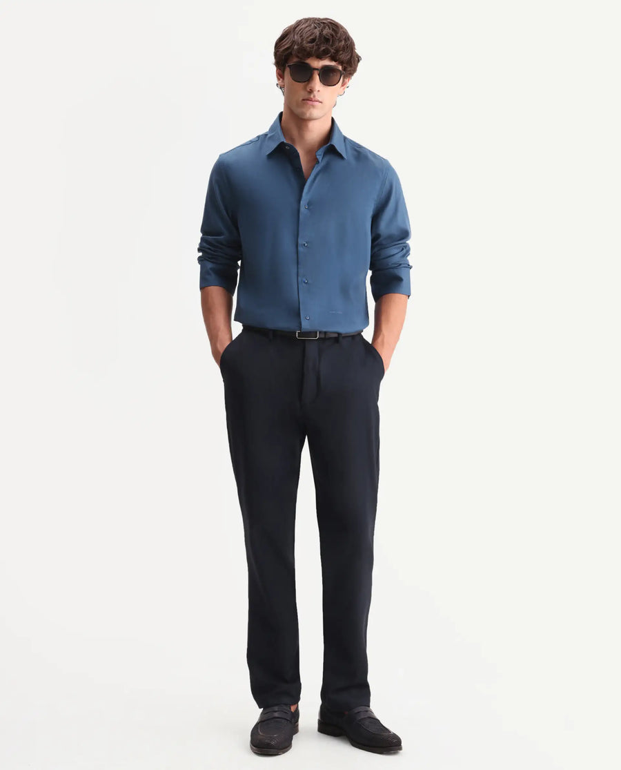 Rare Rabbit Men's Zanty Blue Cotton Blend Fabric Full Sleeve Regular Fit Plain Shirt