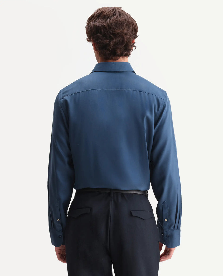 Rare Rabbit Men's Zanty Blue Cotton Blend Fabric Full Sleeve Regular Fit Plain Shirt