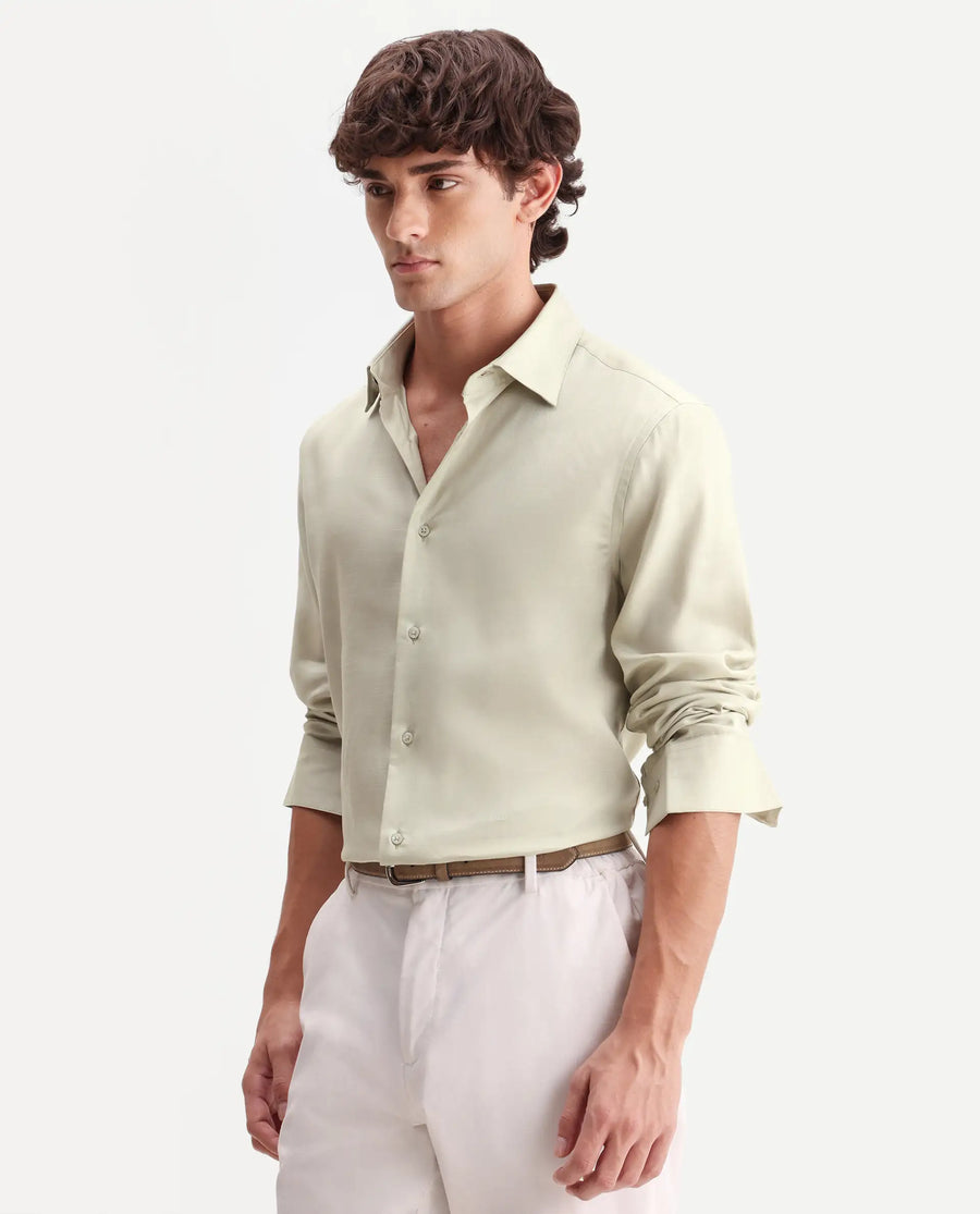Rare Rabbit Men's Zanty Light Green Cotton Blend Fabric Full Sleeve Regular Fit Plain Shirt