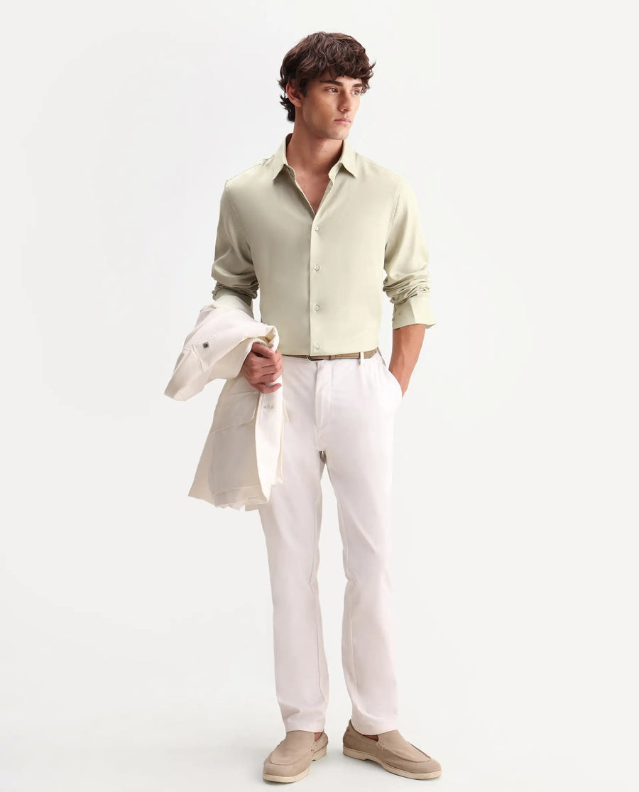 Rare Rabbit Men's Zanty Light Green Cotton Blend Fabric Full Sleeve Regular Fit Plain Shirt