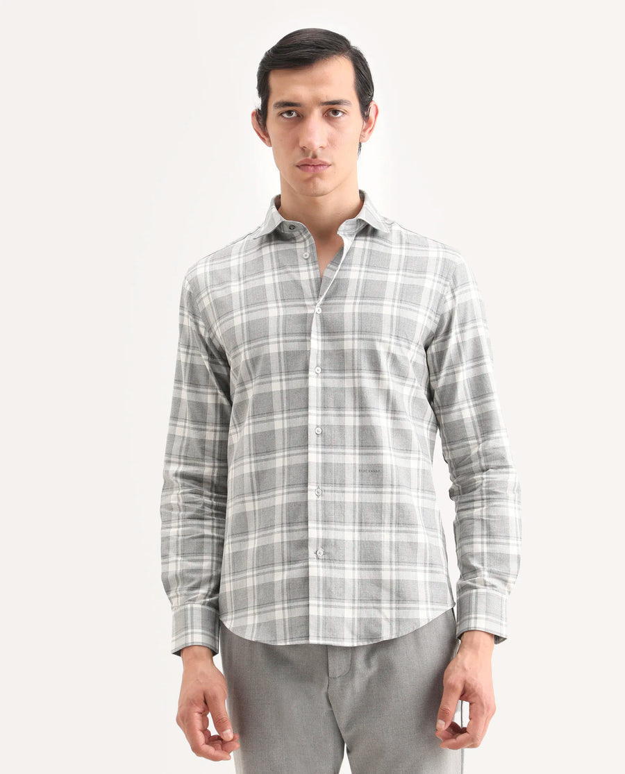 Rare Rabbit Men's Clary Dark Grey Cotton Fabric Full Sleeve Regular Fit Checked Shirt