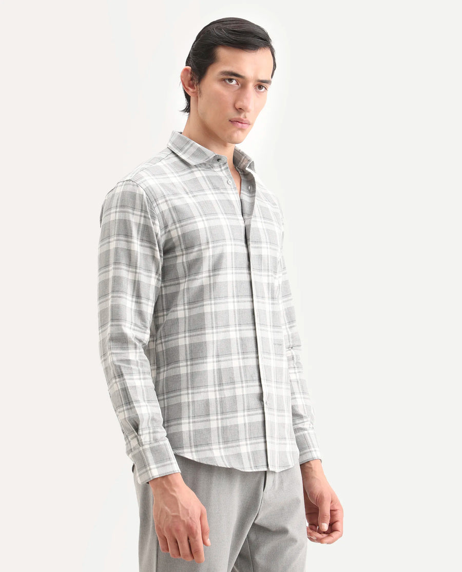 Rare Rabbit Men's Clary Dark Grey Cotton Fabric Full Sleeve Regular Fit Checked Shirt