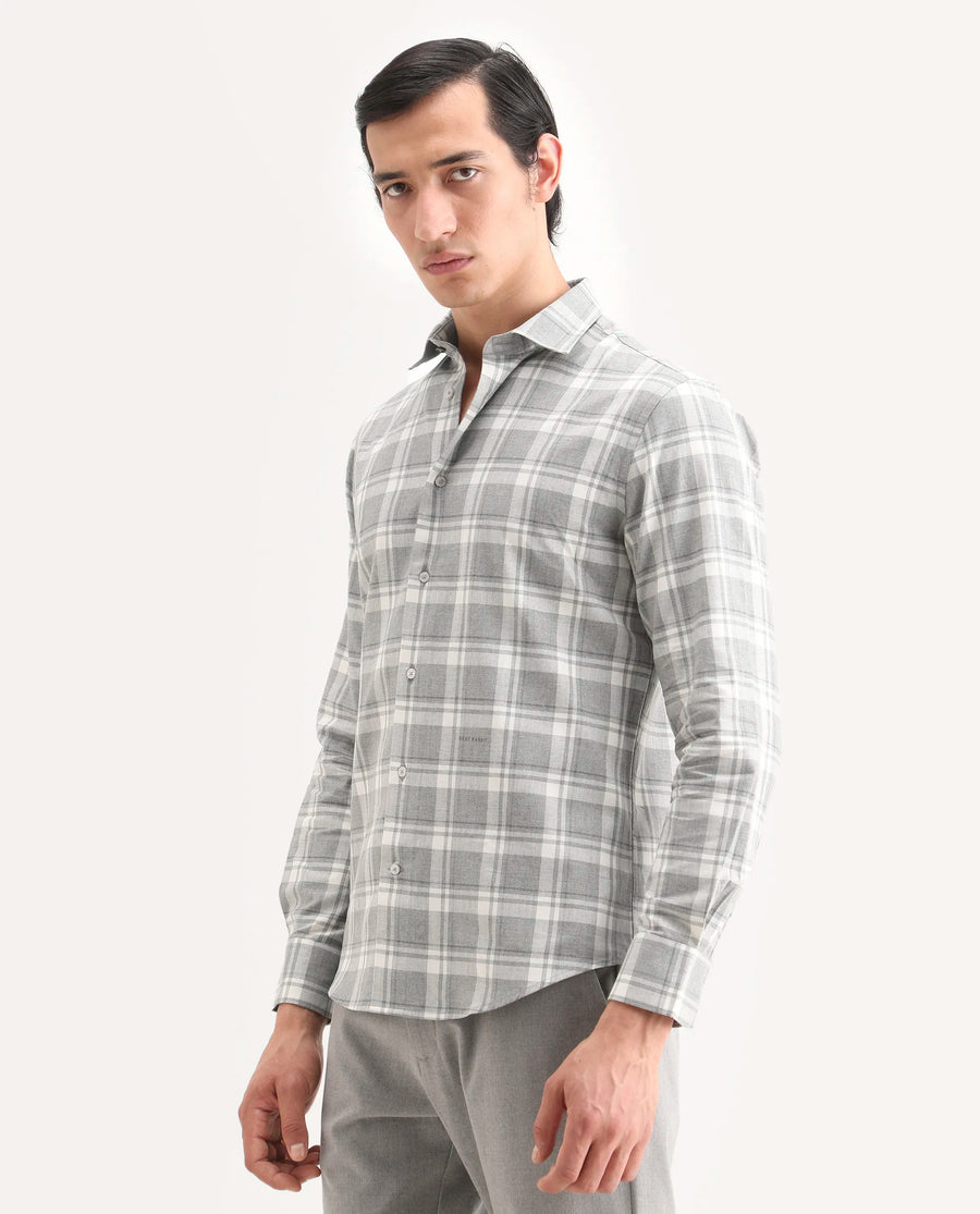 Rare Rabbit Men's Clary Dark Grey Cotton Fabric Full Sleeve Regular Fit Checked Shirt