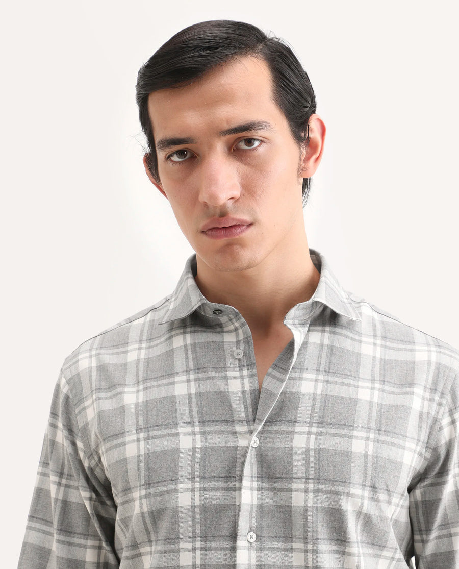 Rare Rabbit Men's Clary Dark Grey Cotton Fabric Full Sleeve Regular Fit Checked Shirt