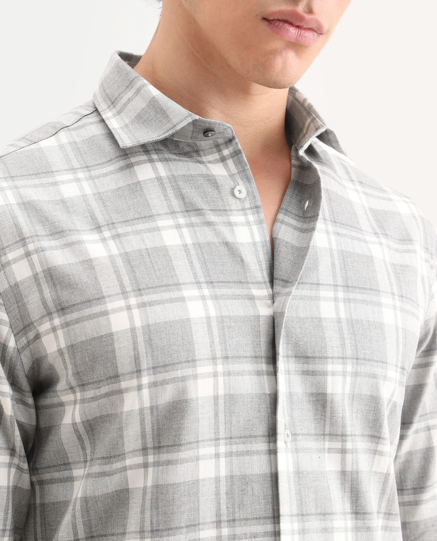 Rare Rabbit Men's Clary Dark Grey Cotton Fabric Full Sleeve Regular Fit Checked Shirt