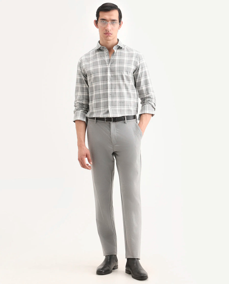 Rare Rabbit Men's Clary Dark Grey Cotton Fabric Full Sleeve Regular Fit Checked Shirt