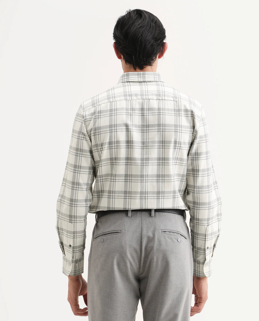 Rare Rabbit Men's Clary White Cotton Fabric Full Sleeve Regular Fit Checked Shirt