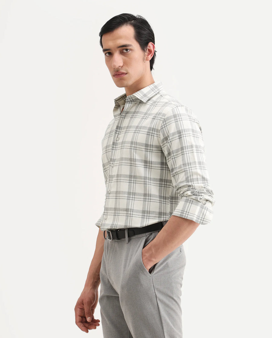 Rare Rabbit Men's Clary White Cotton Fabric Full Sleeve Regular Fit Checked Shirt