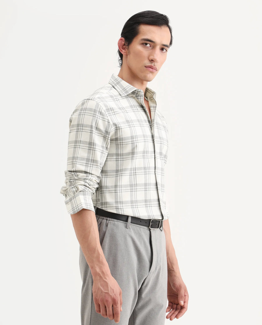 Rare Rabbit Men's Clary White Cotton Fabric Full Sleeve Regular Fit Checked Shirt