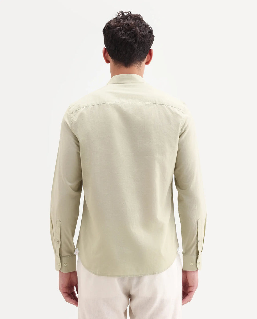 Rare Rabbit Men's Cadex Light Green Cotton Fabric Full Sleeve Mandarin Collar Regular Fit Plain Shirt