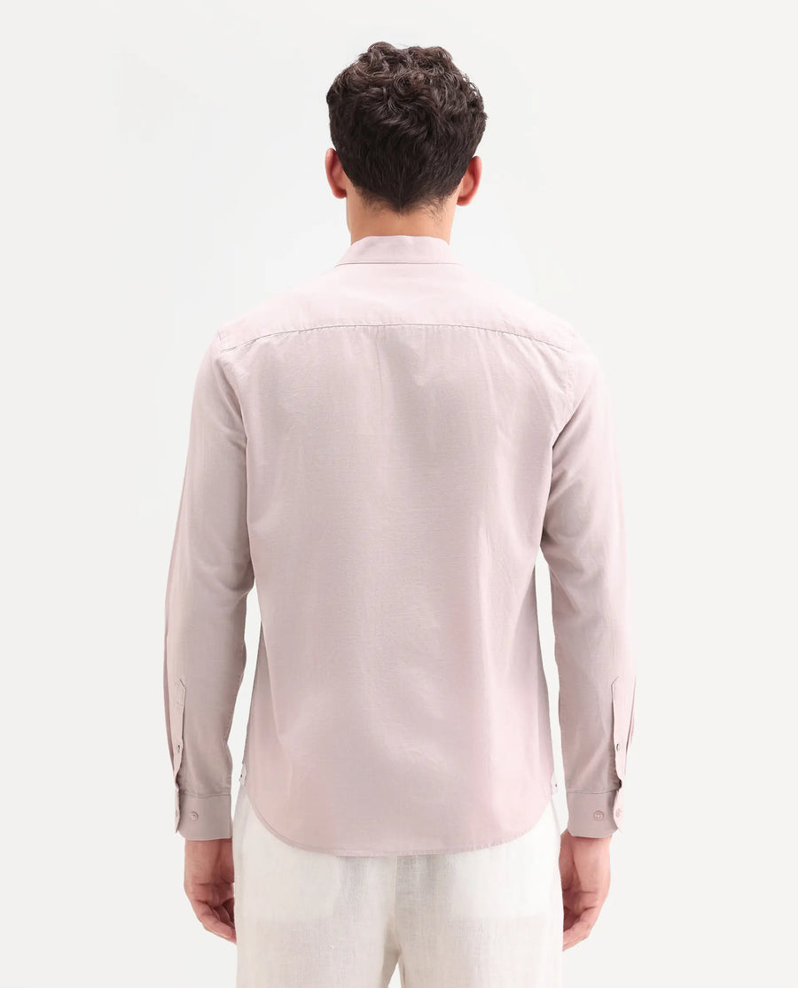 Rare Rabbit Men's Cadex Light Pink Cotton Fabric Full Sleeve Mandarin Collar Regular Fit Plain Shirt