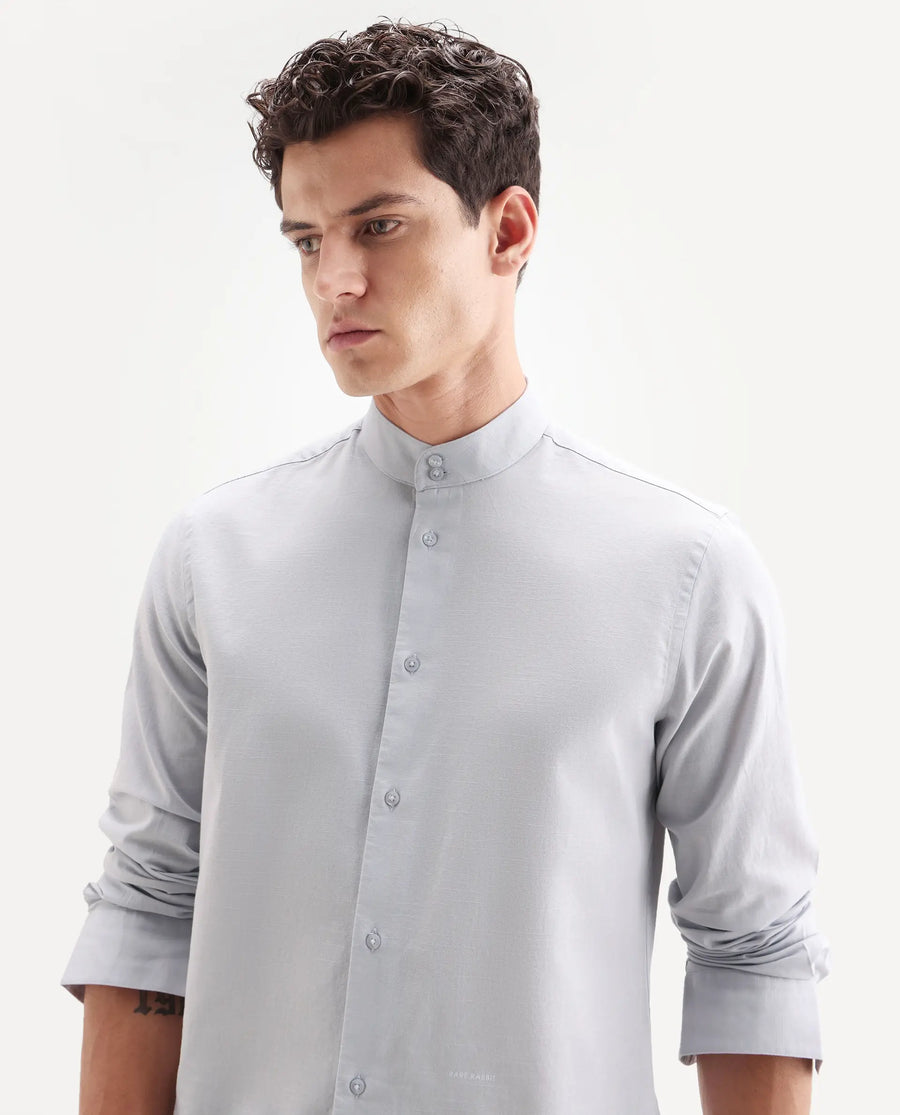 Rare Rabbit Men's Cadex Light Purple Cotton Fabric Full Sleeve Mandarin Collar Regular Fit Plain Shirt