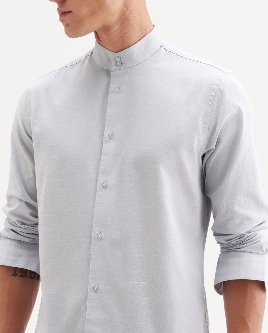 Rare Rabbit Men's Cadex Light Purple Cotton Fabric Full Sleeve Mandarin Collar Regular Fit Plain Shirt