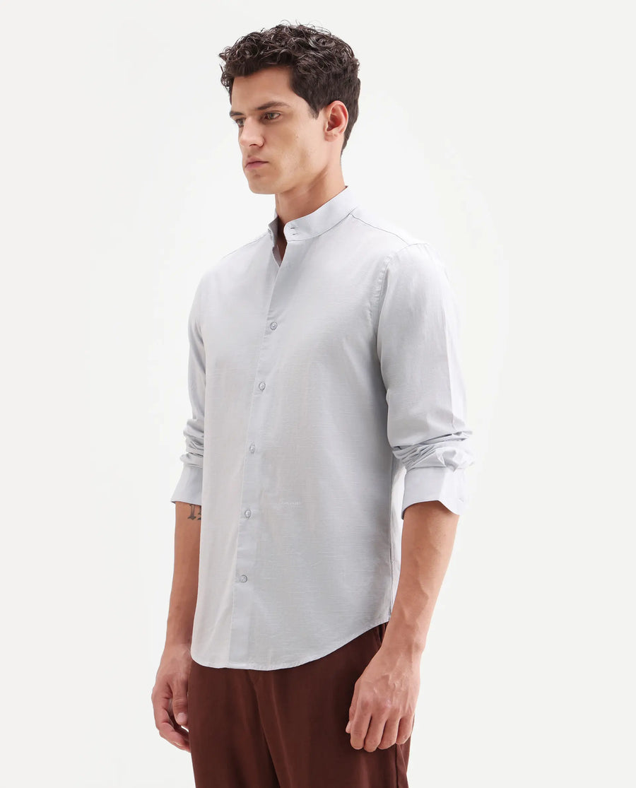 Rare Rabbit Men's Cadex Light Purple Cotton Fabric Full Sleeve Mandarin Collar Regular Fit Plain Shirt
