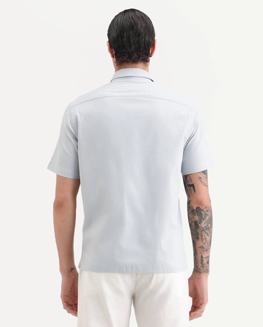 Rare Rabbit Men's Garah Light Grey Cotton Blend Fabric Half Sleeve Regular Fit Shirt