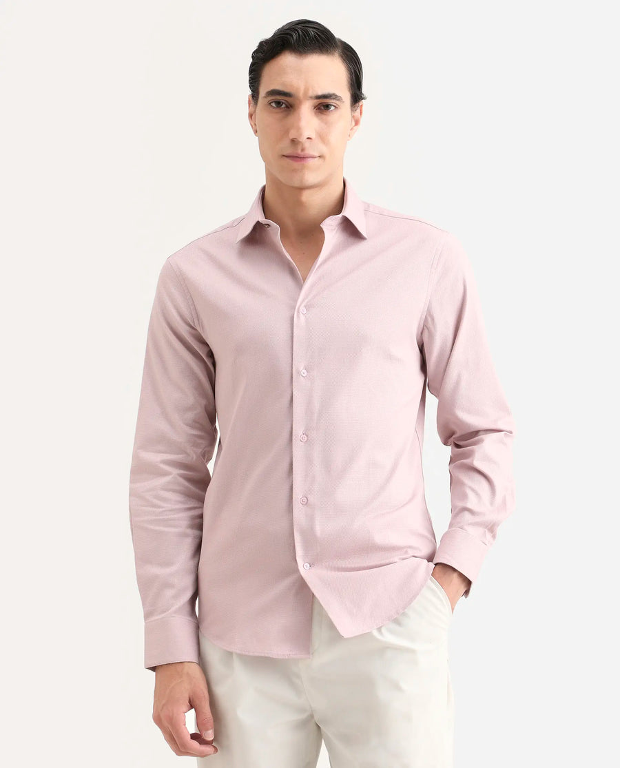 Rare Rabbit Men's Garahs Light Pink Cotton Blend Fabric Half Sleeve Regular Fit Shirt