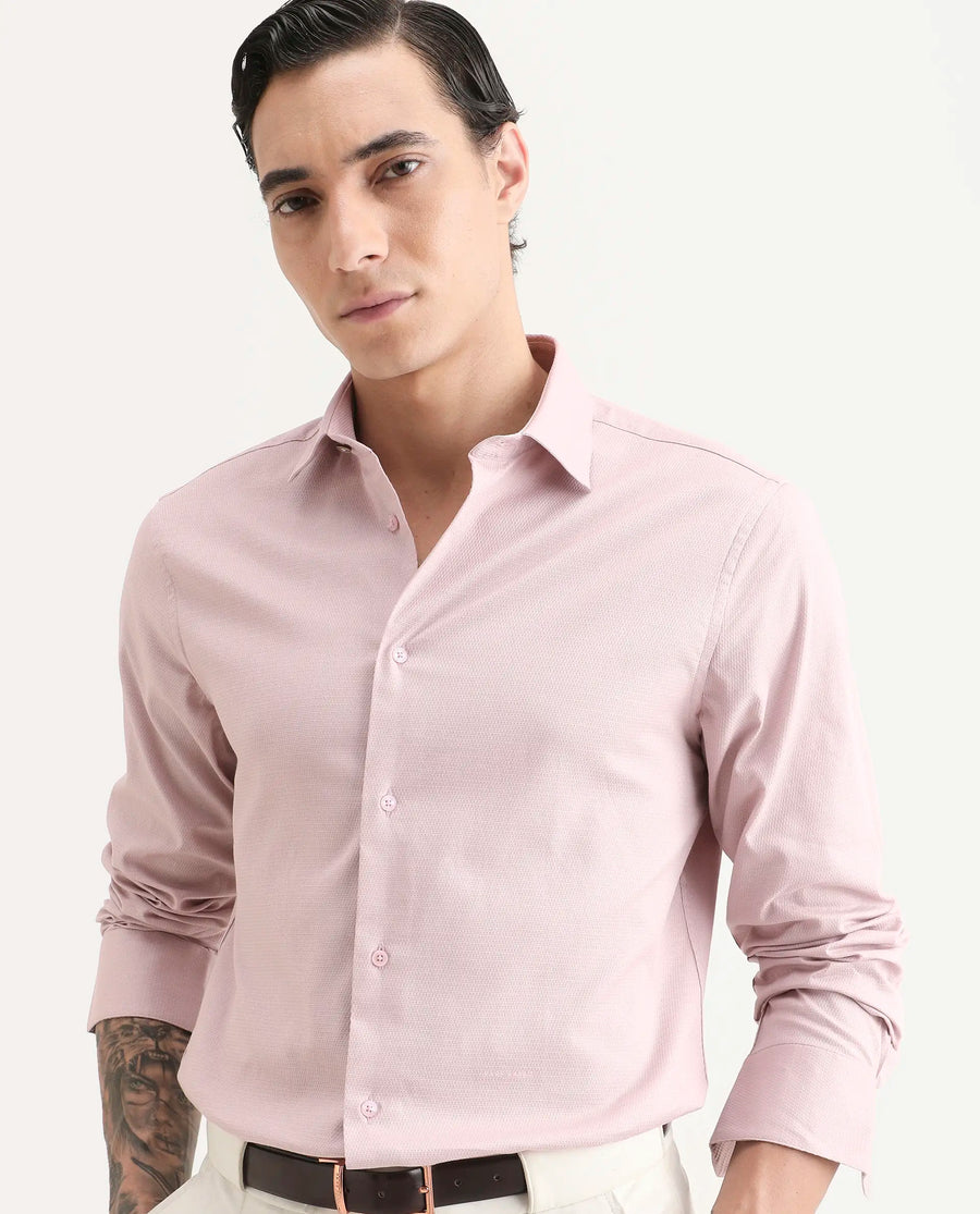 Rare Rabbit Men's Garahs Light Pink Cotton Blend Fabric Half Sleeve Regular Fit Shirt