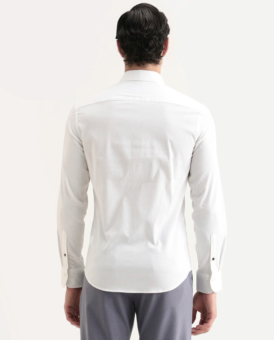 Rare Rabbit Men's Garahs White Cotton Blend Fabric Full Sleeve Regular Fit Plain Shirt