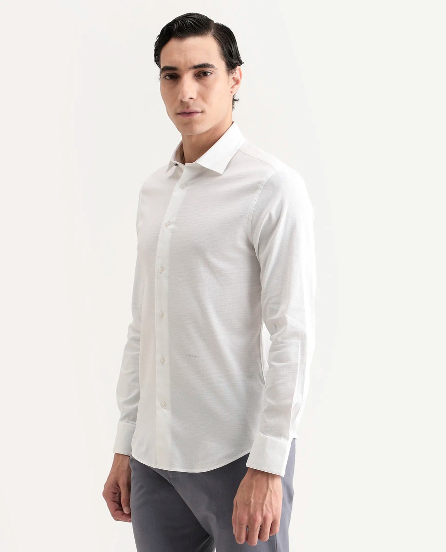 Rare Rabbit Men's Garahs White Cotton Blend Fabric Full Sleeve Regular Fit Plain Shirt