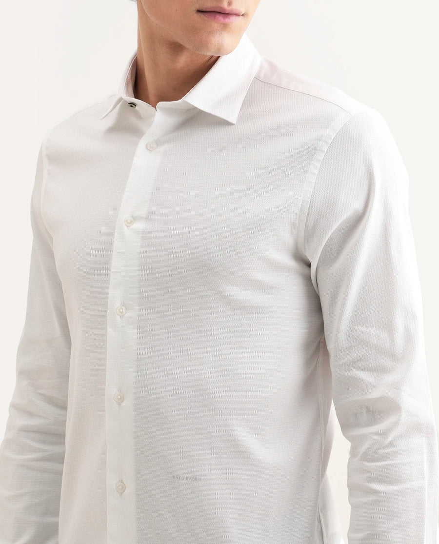 Rare Rabbit Men's Garahs White Cotton Blend Fabric Full Sleeve Regular Fit Plain Shirt