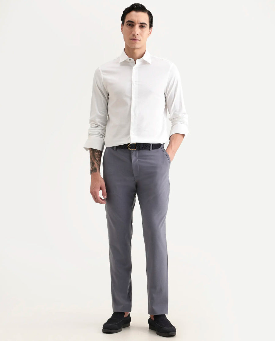 Rare Rabbit Men's Garahs White Cotton Blend Fabric Full Sleeve Regular Fit Plain Shirt