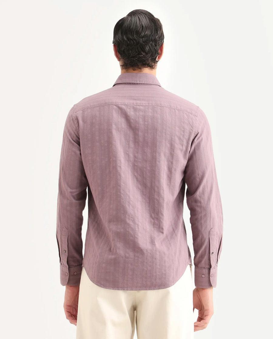 Rare Rabbit Men's Laver Dusky Pink Cotton Fabric Full Sleeve Regular Fit Textured Shirt