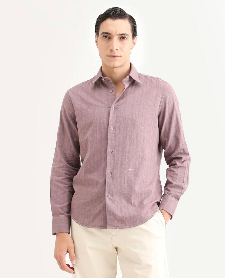 Rare Rabbit Men's Laver Dusky Pink Cotton Fabric Full Sleeve Regular Fit Textured Shirt