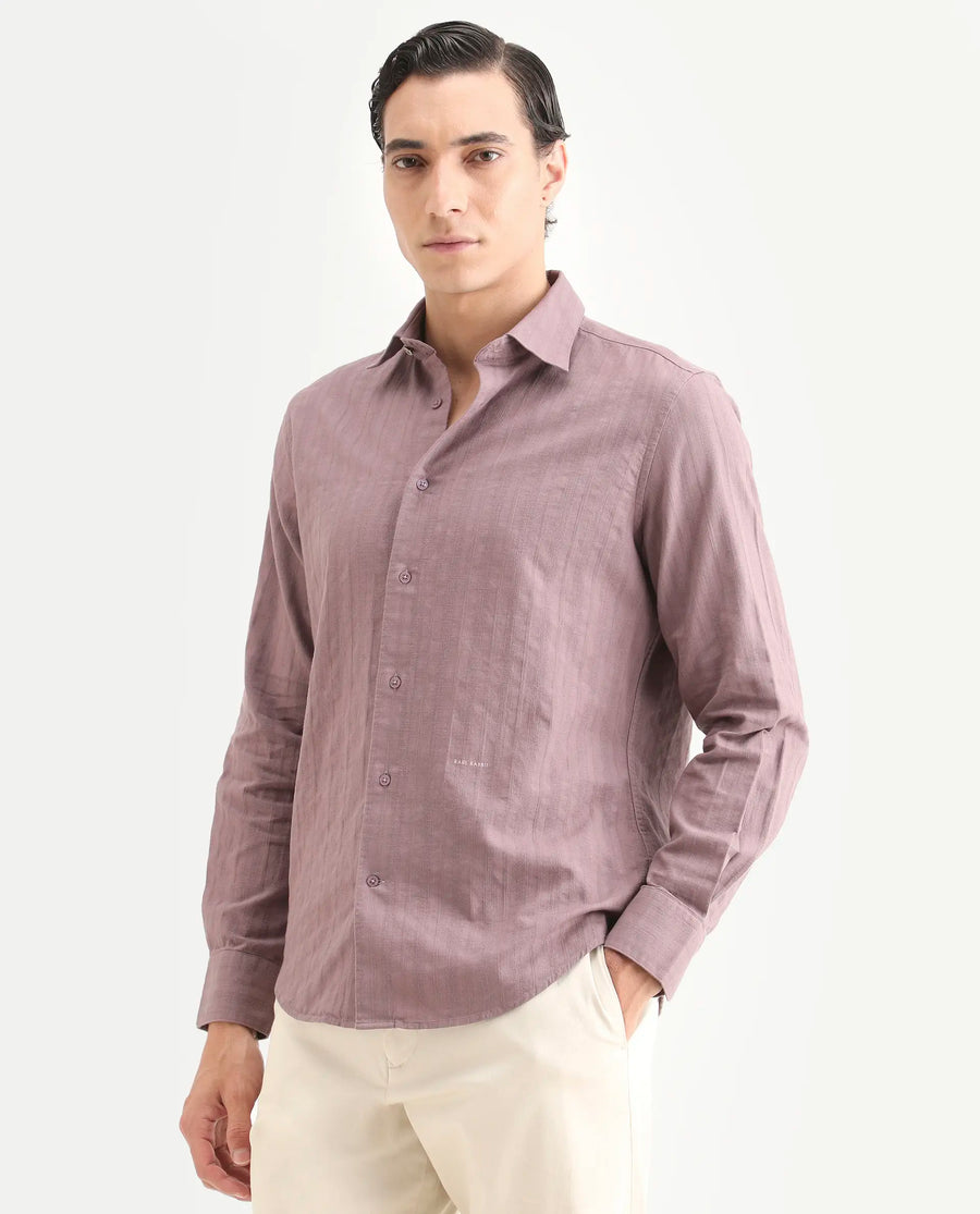Rare Rabbit Men's Laver Dusky Pink Cotton Fabric Full Sleeve Regular Fit Textured Shirt