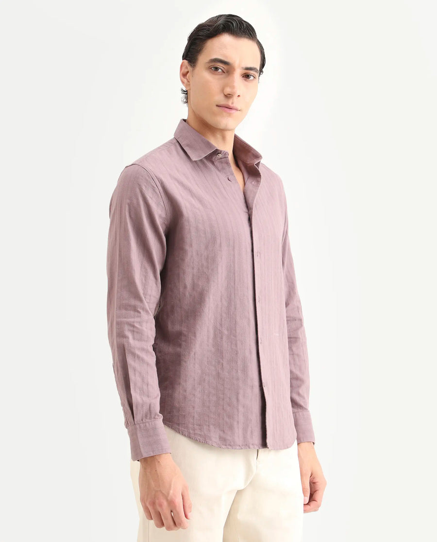 Rare Rabbit Men's Laver Dusky Pink Cotton Fabric Full Sleeve Regular Fit Textured Shirt