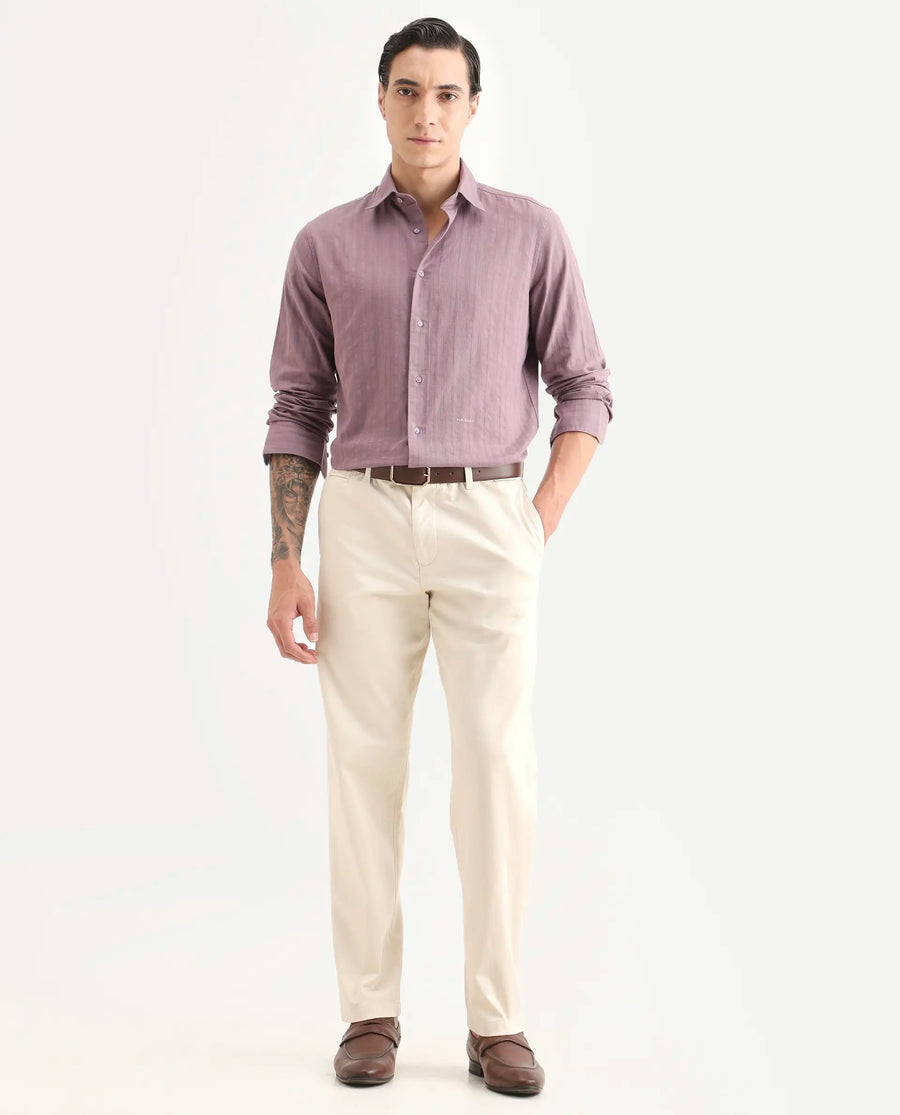 Rare Rabbit Men's Laver Dusky Pink Cotton Fabric Full Sleeve Regular Fit Textured Shirt