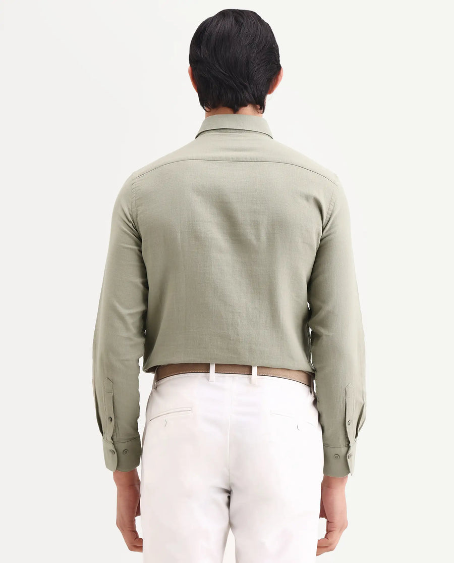 Rare Rabbit Men's Raxo Dusky Green Cotton Fabric Full Sleeve Regular Fit Shirt
