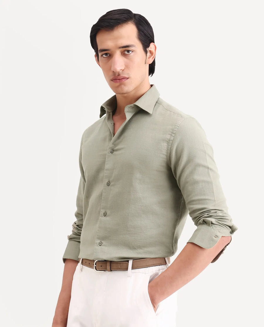 Rare Rabbit Men's Raxo Dusky Green Cotton Fabric Full Sleeve Regular Fit Shirt