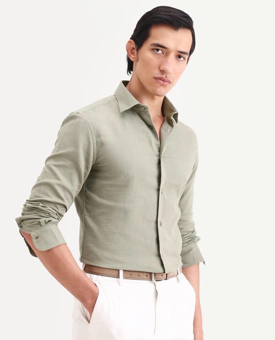 Rare Rabbit Men's Raxo Dusky Green Cotton Fabric Full Sleeve Regular Fit Shirt