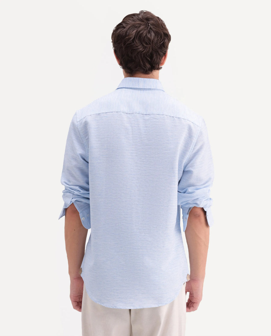 Rare Rabbit Men's Frit Blue Cotton Blend Fabric Full Sleeve Regular Fit Textured Shirt