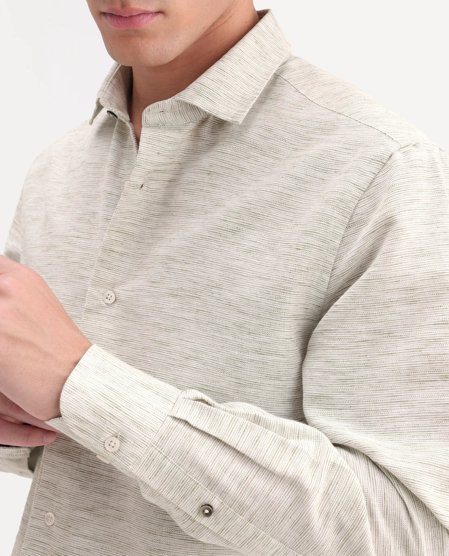 Rare Rabbit Men's Frit Dusky Green Cotton Blend Fabric Full Sleeve Regular Fit Textured Shirt