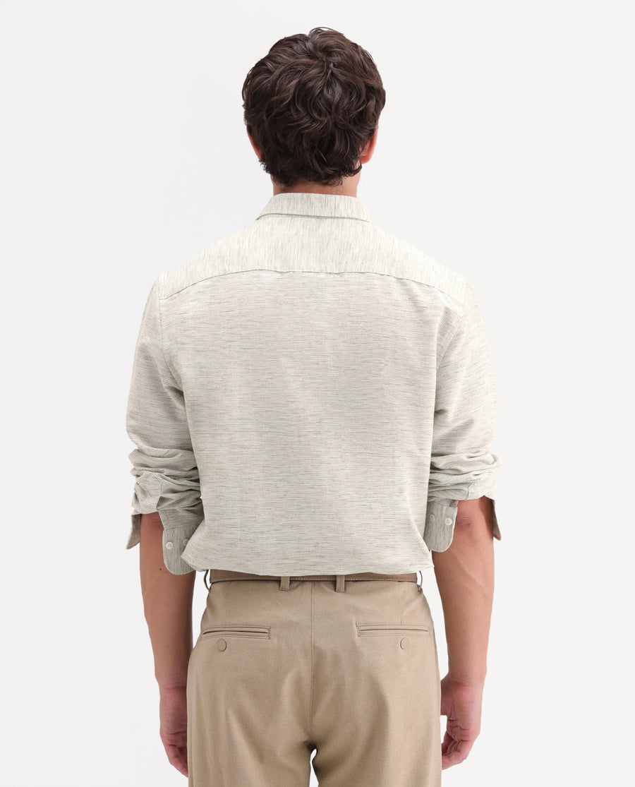 Rare Rabbit Men's Frit Dusky Green Cotton Blend Fabric Full Sleeve Regular Fit Textured Shirt